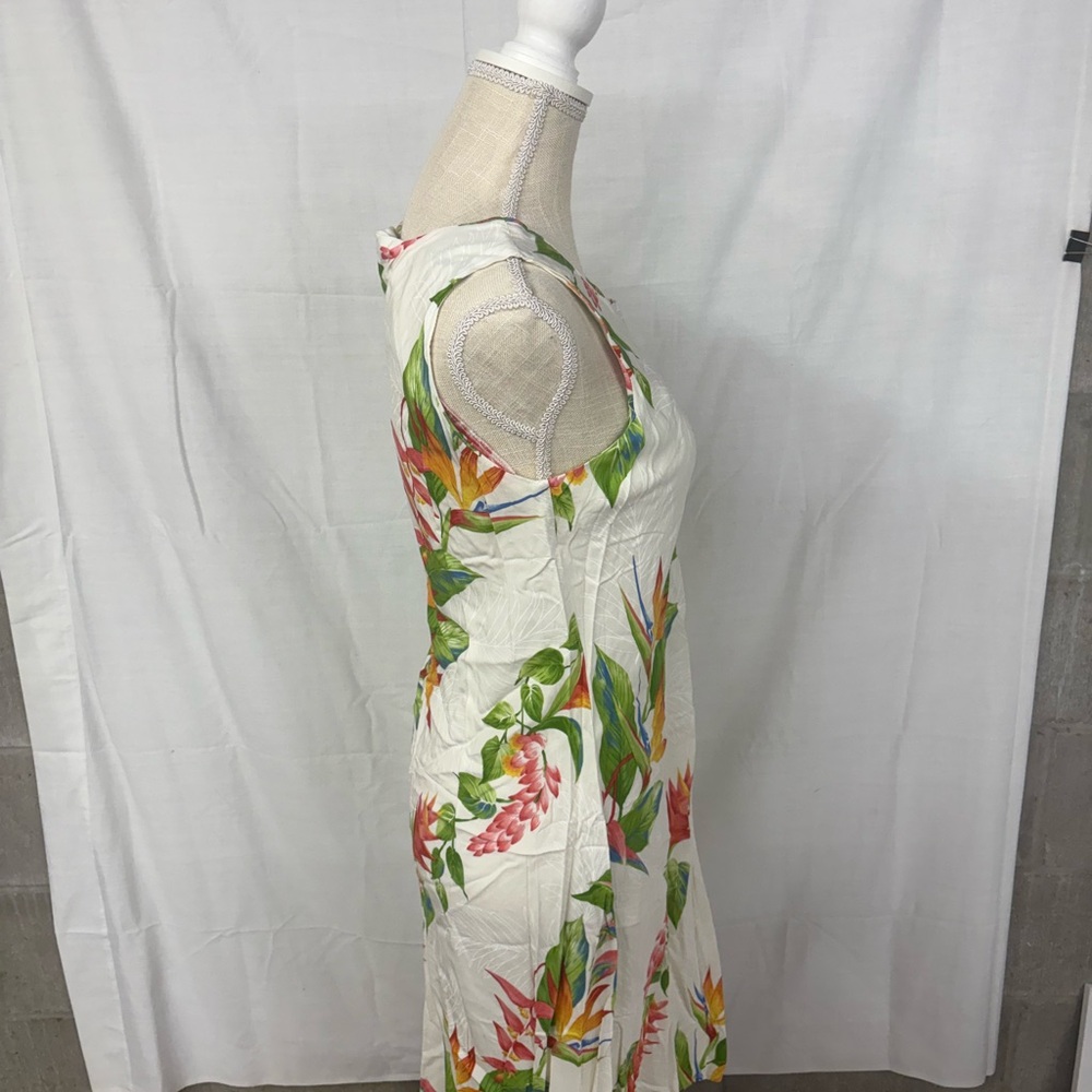 Tropical Floral Sleeveless Midi Dress - White with Multi-Color Print - Picture 6 of 10